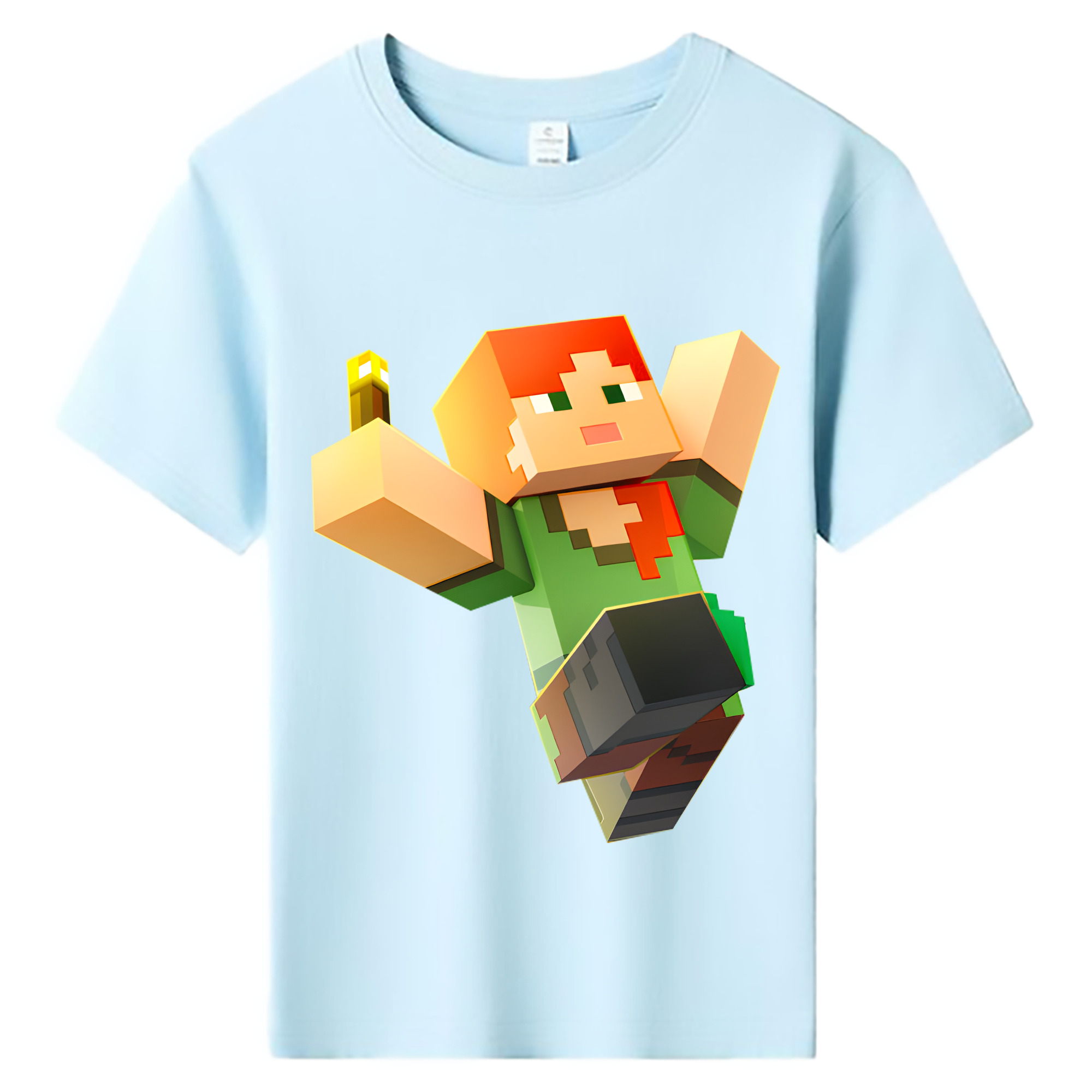 （画像用） マインクラフト ブロックの世界 Minecraft MC Block world 綿100％キッズTシャツ（フロントプリント）